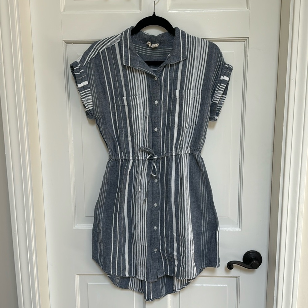 Cotton Japna M Blue and White Striped Dress